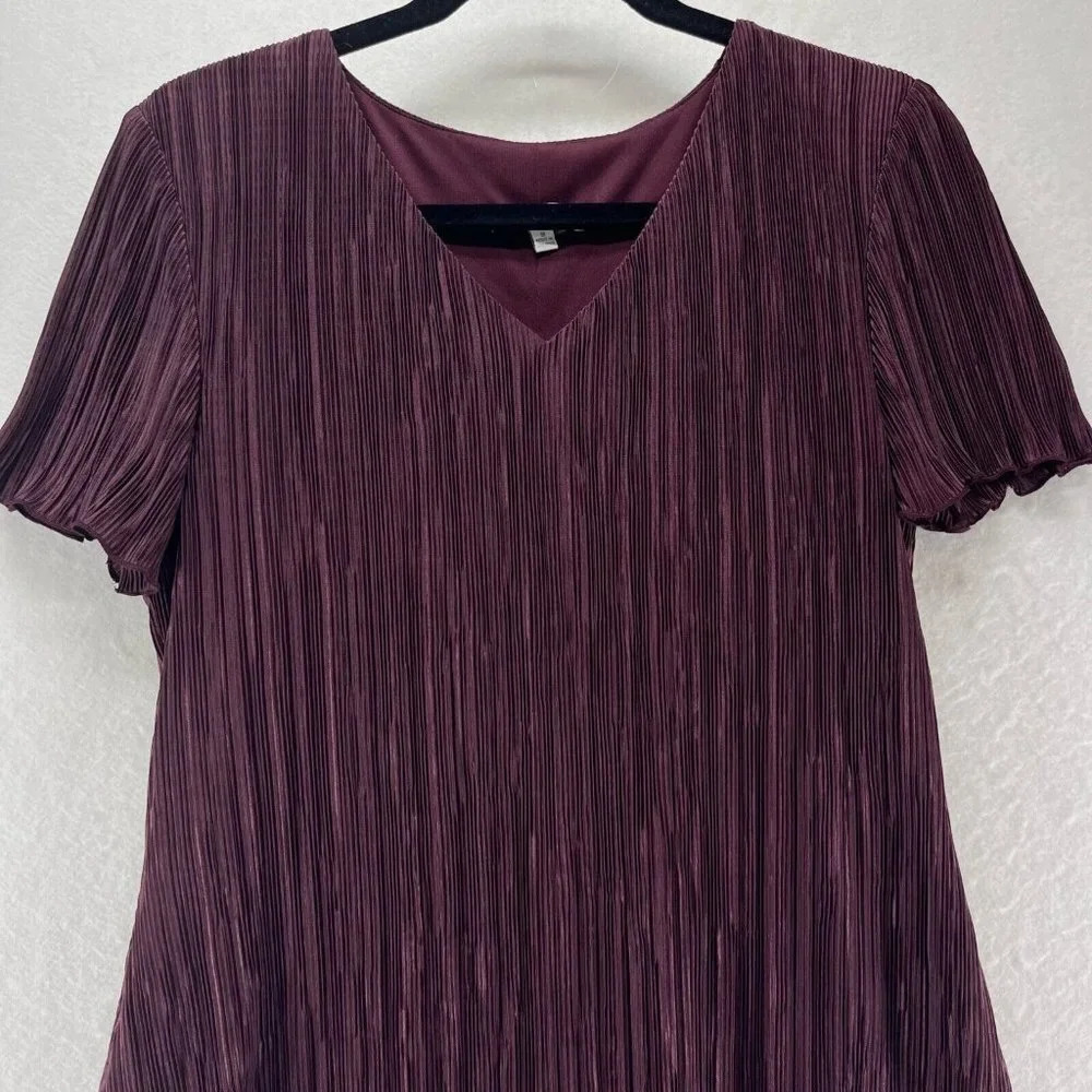 Dressbarn Dress Size 8 Shift Midi Pleated Layered Short Sleeve Pullover Purple - Picture 3 of 12